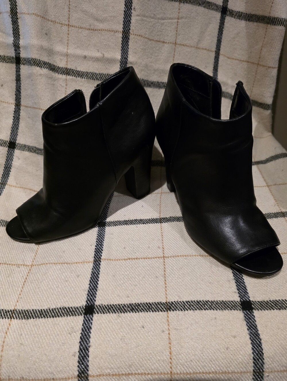 Nine West Black Peep-Toe Block Heel Ankle Boots